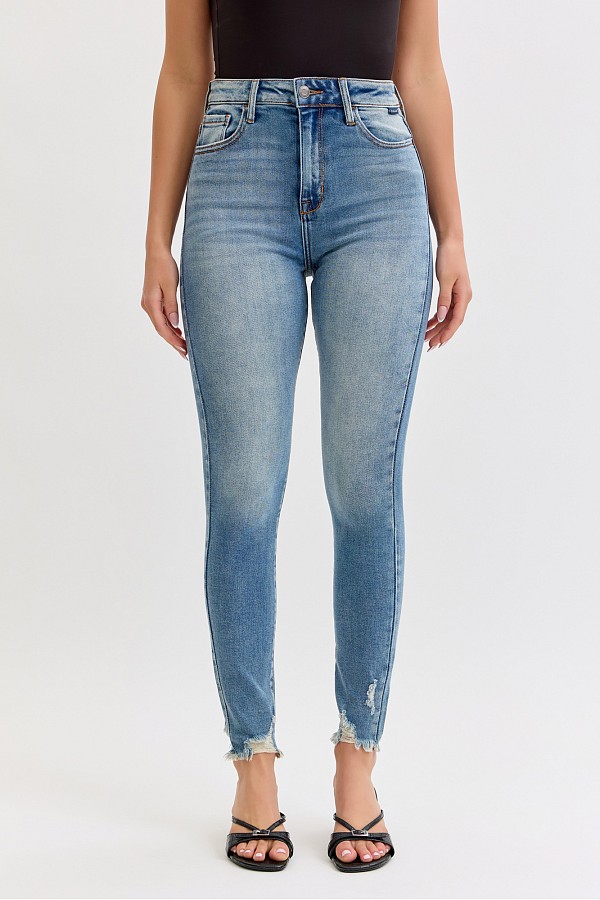 11" High Rise Ankle Skinny with Frayed Hem
